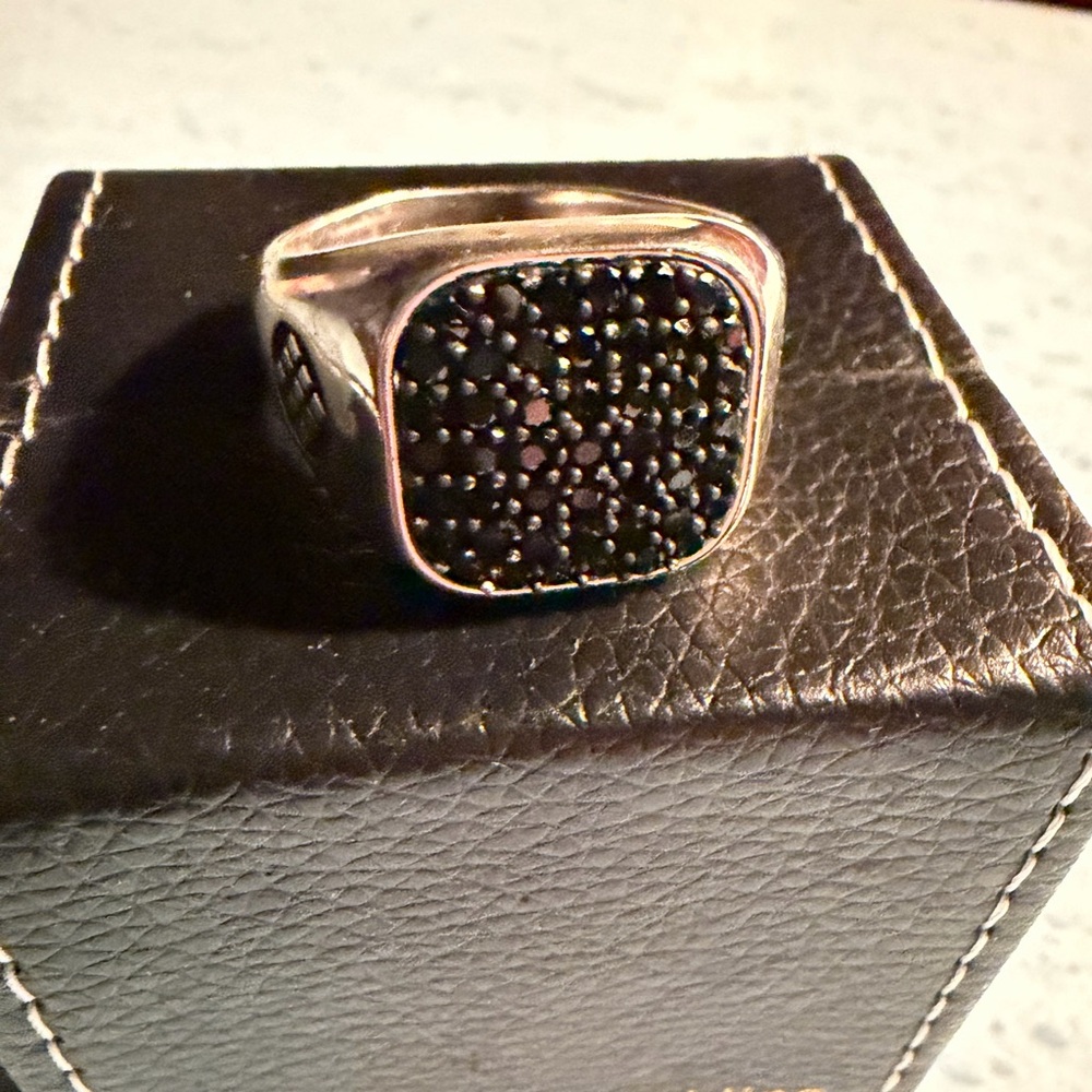 Men's Black Onyx Swarovski Crystal and Silver Mens Sz. 13 Pinky ring